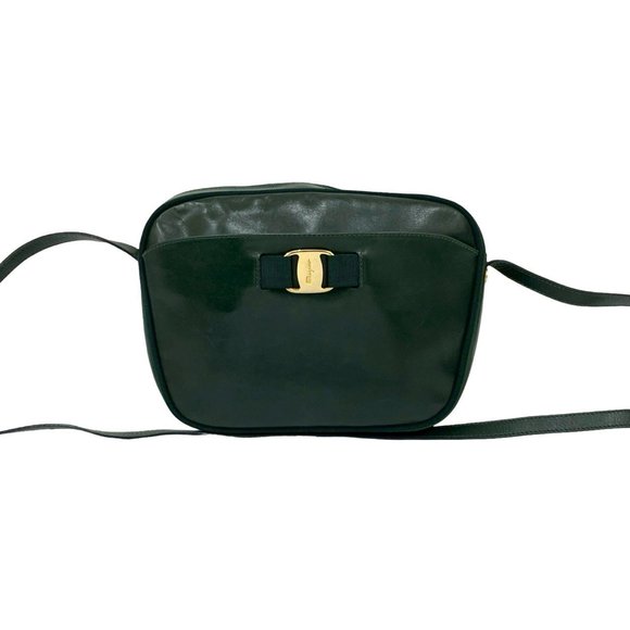 Salvatore Ferragamo Vara Ribbon Hardware Calf Leather Shoulder Bag/Pochette G...